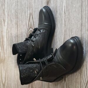 Keb Black Leather Lace Up Combar Boots Womens Size 38
